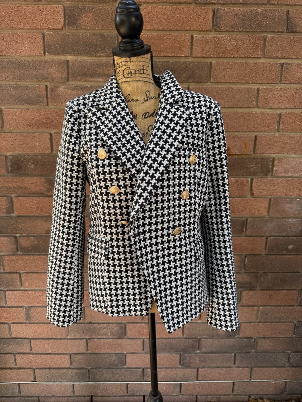 Vici Black & White Houndstooth Double-Breasted Blazer Size Large